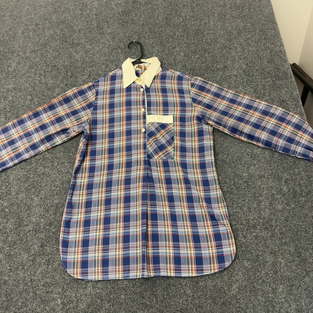 Vintage Fanny Fitz Button Up Women M Blue Plaid Contrast Collar Retro
